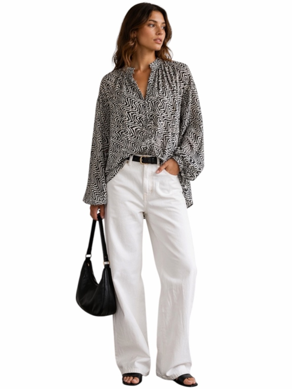 SCOTCH & SODA OVERSIZED SHEER PRINT AND LUREX BLOUSE